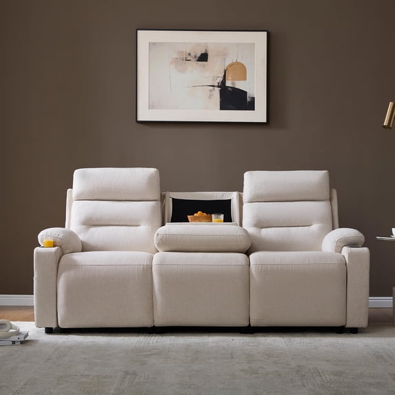 Amerlife Power Recliner Sofa, Linen, Dual Power Reclining Seats,Cup Holders, Living Room Couch