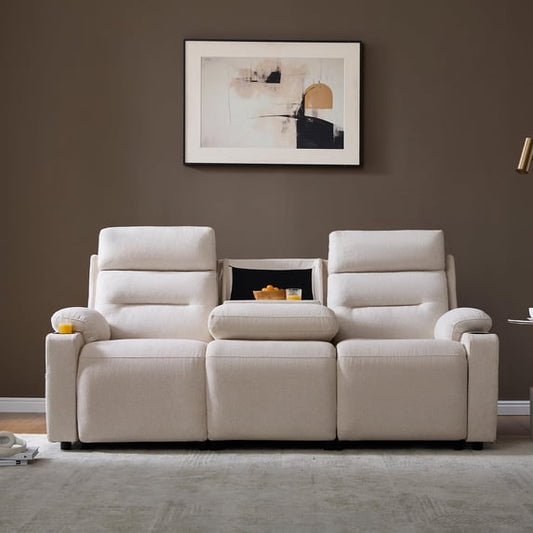 Amerlife Power Recliner Sofa, Linen, Dual Power Reclining Seats,Cup Holders, Living Room Couch