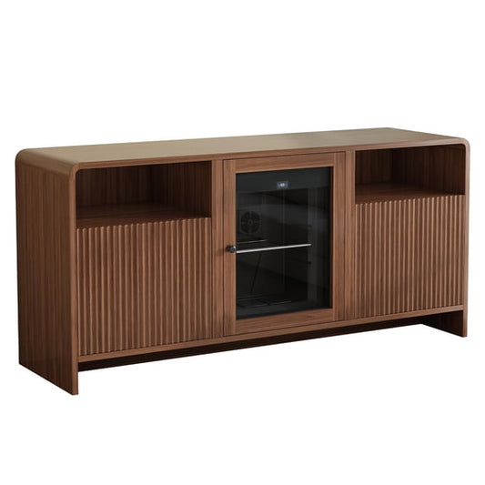 Amerlife 60" All-in-One TV Stand with Refrigerator, Walnut, Beverage Fridge, Adjustable Shelves, Buffet Sideboard Table for Home, Dining Room