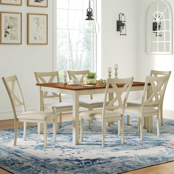 Amerlife 7-Piece Solid Wood Dining Table Set, 60" Farmhouse Dining Table with 6 Chairs, Dining Table Set for 6, Kitchen & Dining Room