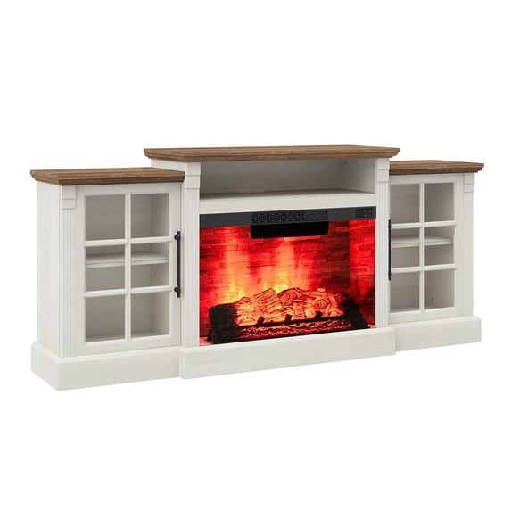 Amerlife 70" Farmhouse Fireplace TV Stand for TVs up to 80", Media Console with Storage Cabinets & Adjustable Shelves, for Living Room