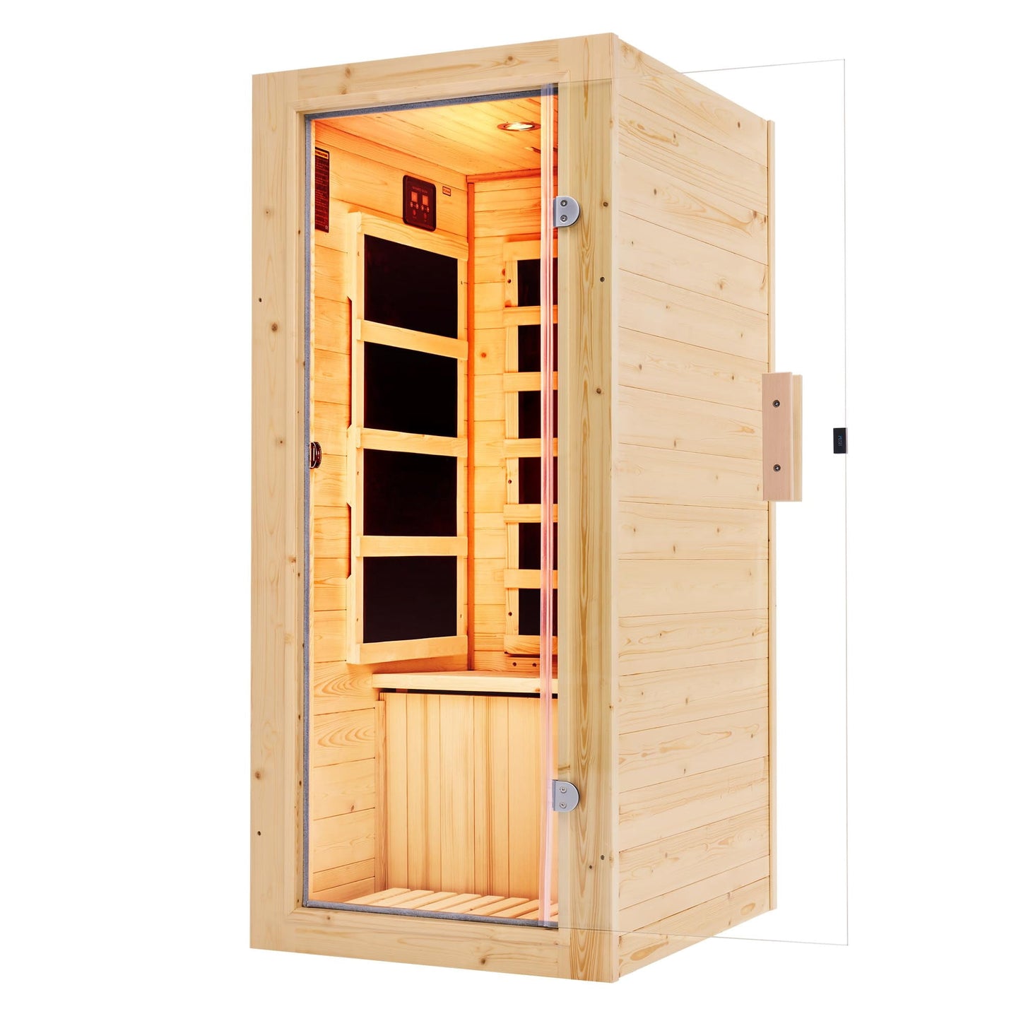 Amerlife Infrared Sauna 1 Person for Home, Spruce Wood Dry Sauna with Foot Warmer, Indoor Spa, 149℉ Fast Heating, LED Light