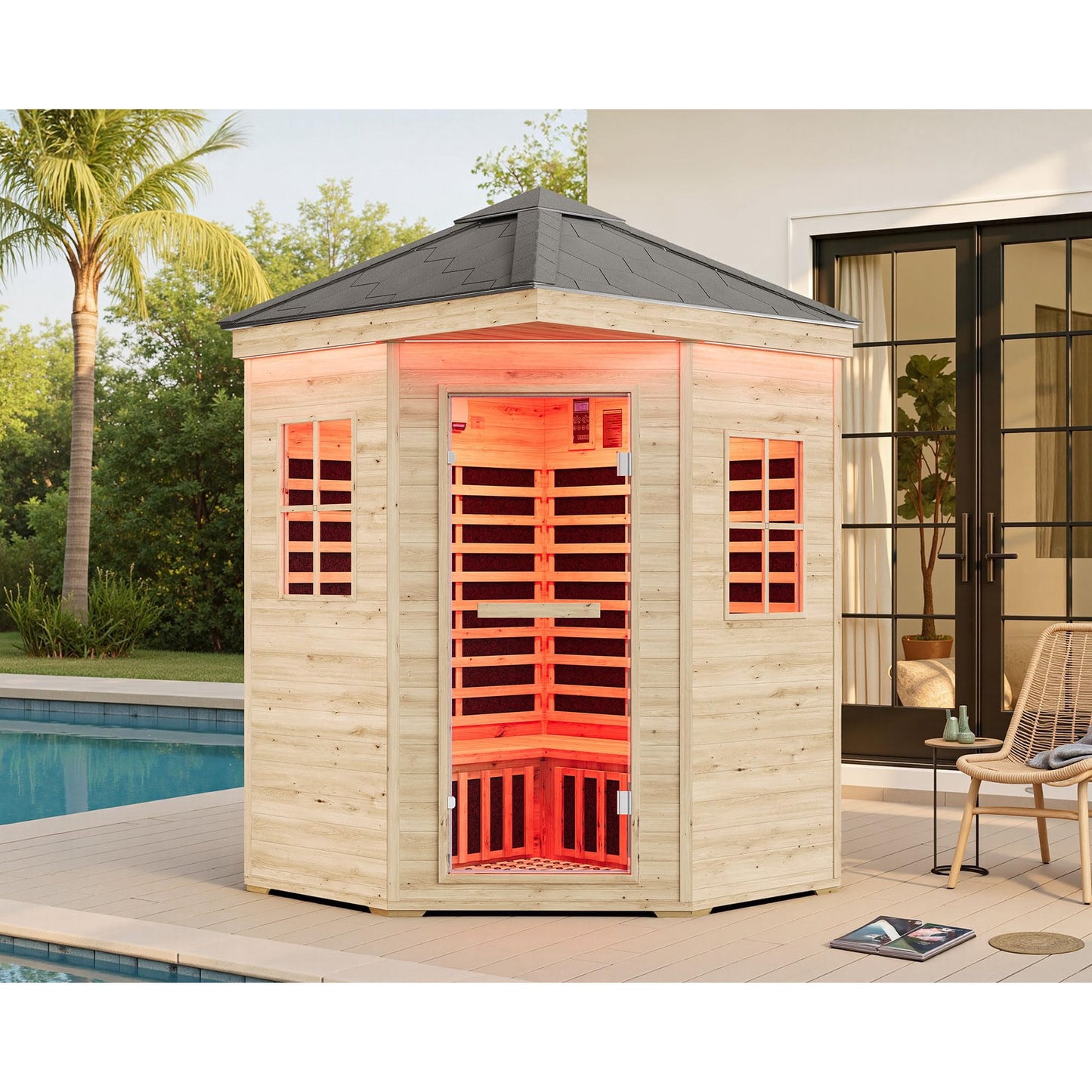 Amerlife Infrared Sauna 1 Person for Home, Spruce Wood Dry Sauna with Foot Warmer, Indoor Spa, 149℉ Fast Heating, LED Light