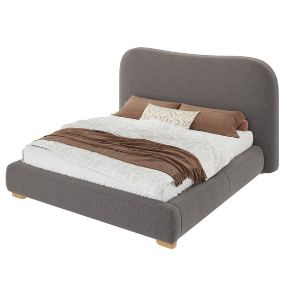 Amerlife Cloud Bed Frame, 7.1" Thick Curved Headboard, Modern Upholstered Platform Bed, Easy Assembly
