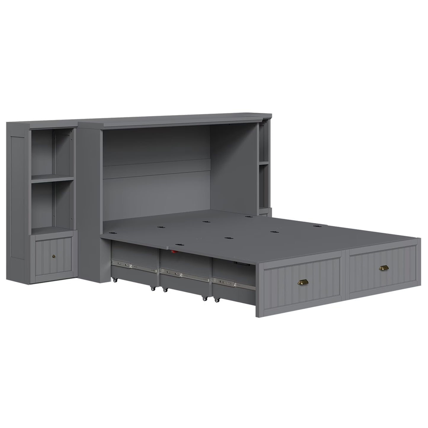 Amerlife Murphy Bed, Foldable Cabinet with 3 Storage Drawers & Charging Station, Farmhouse Hideaway Bed for Bedroom, Guest Room