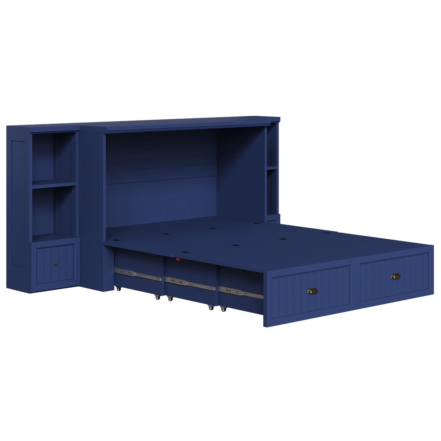 Amerlife Murphy Bed, Foldable Cabinet with 3 Storage Drawers & Charging Station, Farmhouse Hideaway Bed for Bedroom, Guest Room
