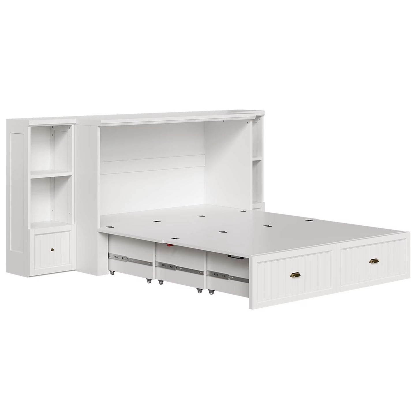 Amerlife Murphy Bed, Foldable Cabinet with 3 Storage Drawers & Charging Station, Farmhouse Hideaway Bed for Bedroom, Guest Room