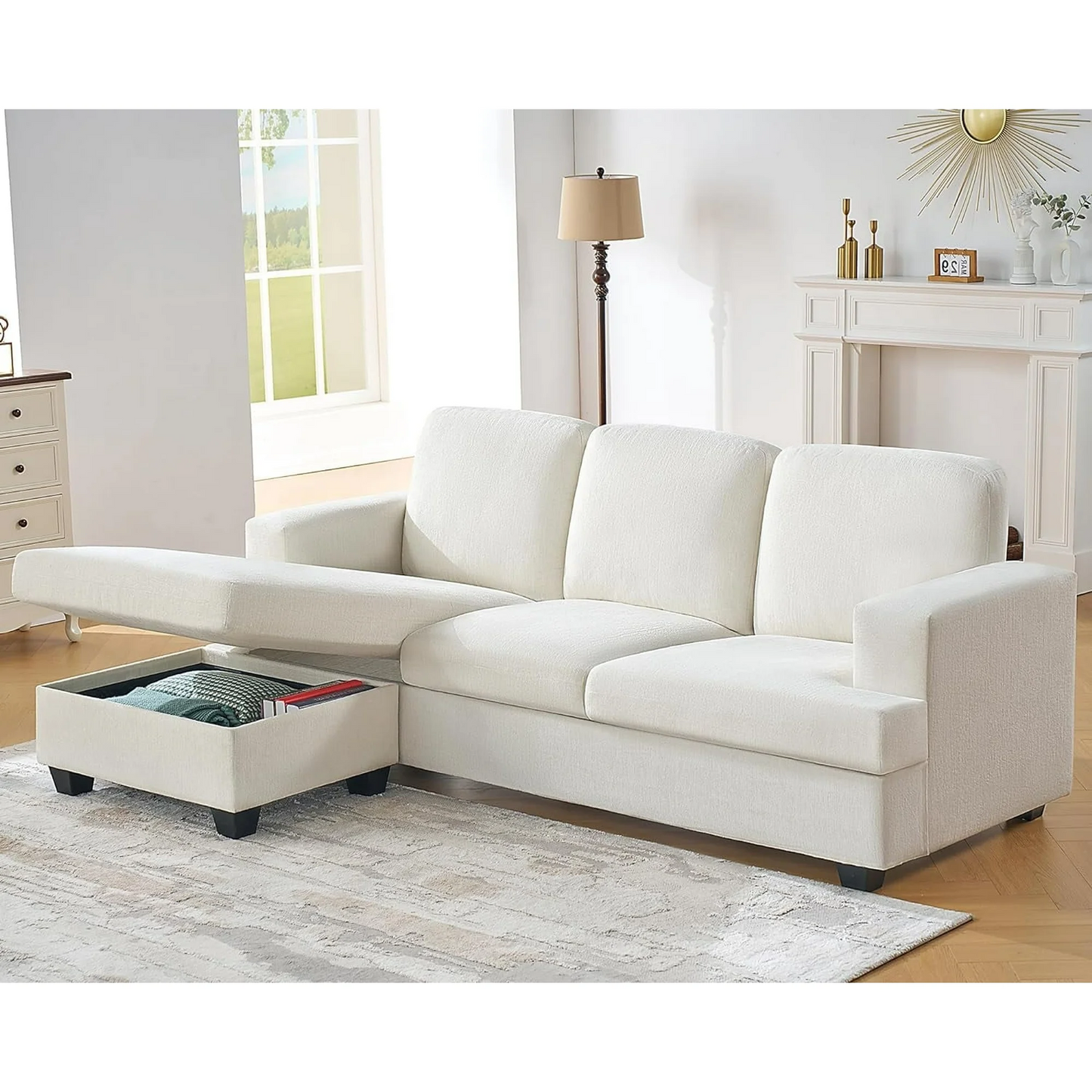 VANACC L Couches for Living Room, Reversible L Shape Sofa with Chaise and Convertible Sofa with Storage, Beige Chenille
