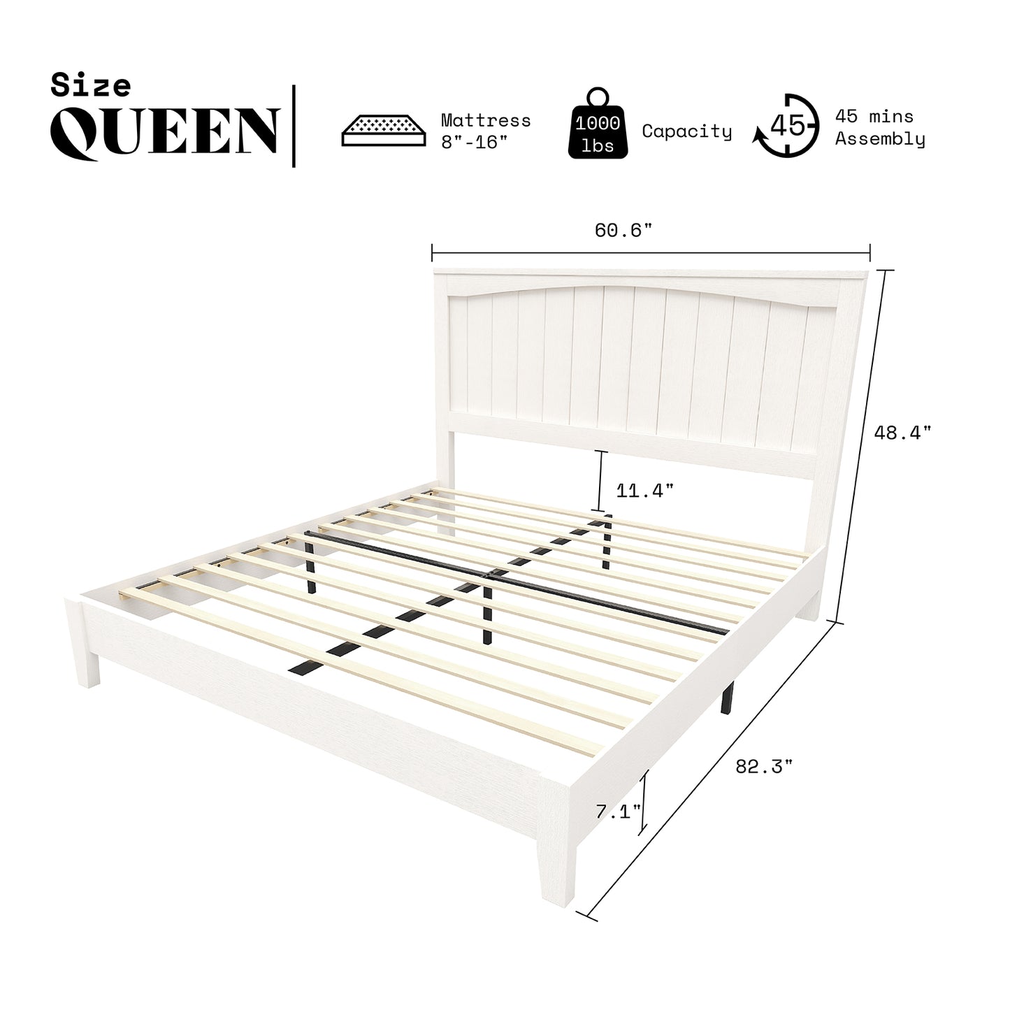 AMERLIFE 48.4" Solid Wood Bed Frame, Mid Century Modern Platform Bed with Arched Lines Headboard, No Box Spring Needed/Noise Free