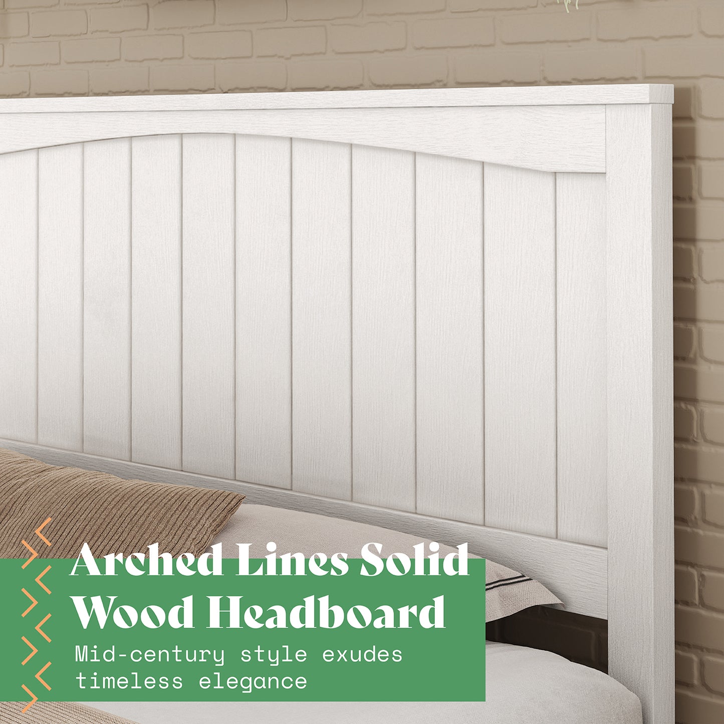 AMERLIFE 48.4" Solid Wood Bed Frame, Mid Century Modern Platform Bed with Arched Lines Headboard, No Box Spring Needed/Noise Free