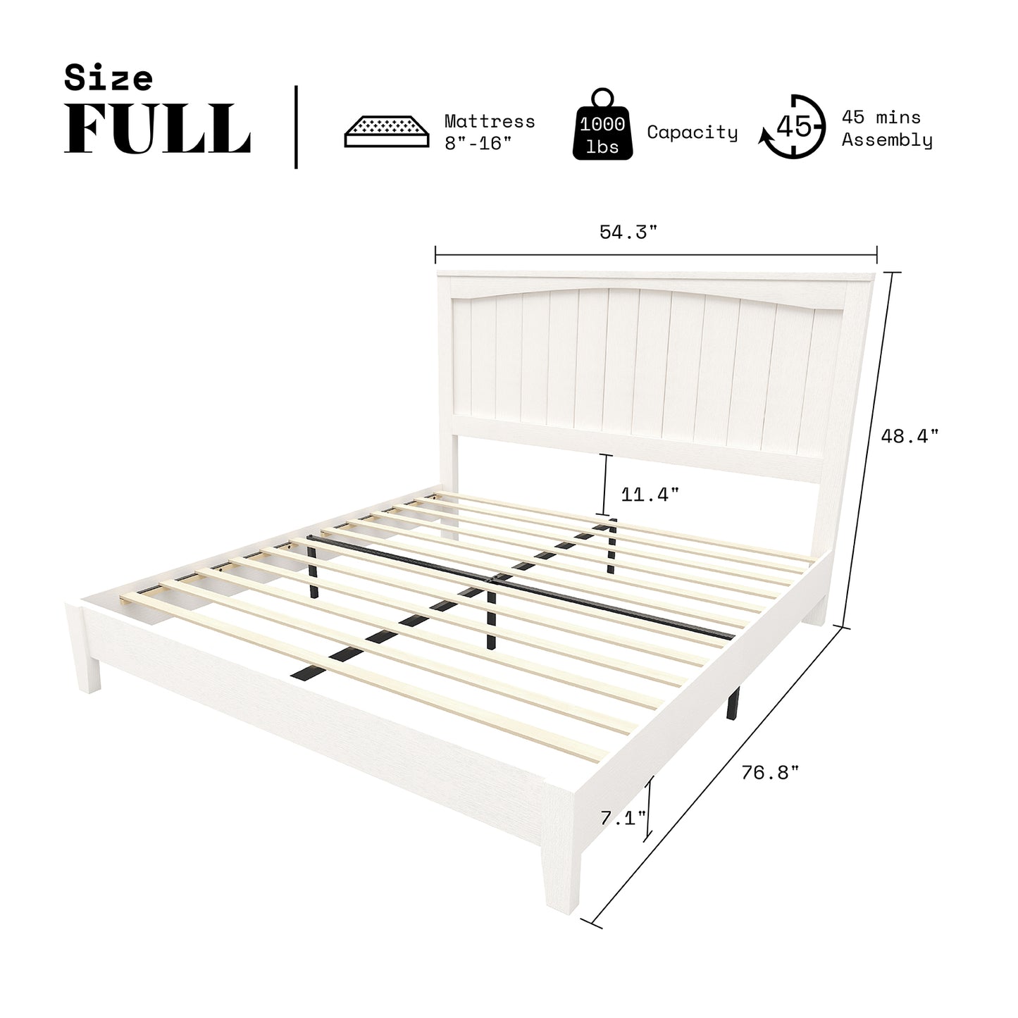 AMERLIFE 48.4" Solid Wood Bed Frame, Mid Century Modern Platform Bed with Arched Lines Headboard, No Box Spring Needed/Noise Free