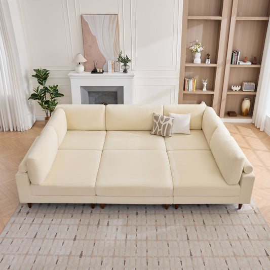 papajet 133" Modular Sectional Sofa, Deep Seats, Wooden Legs