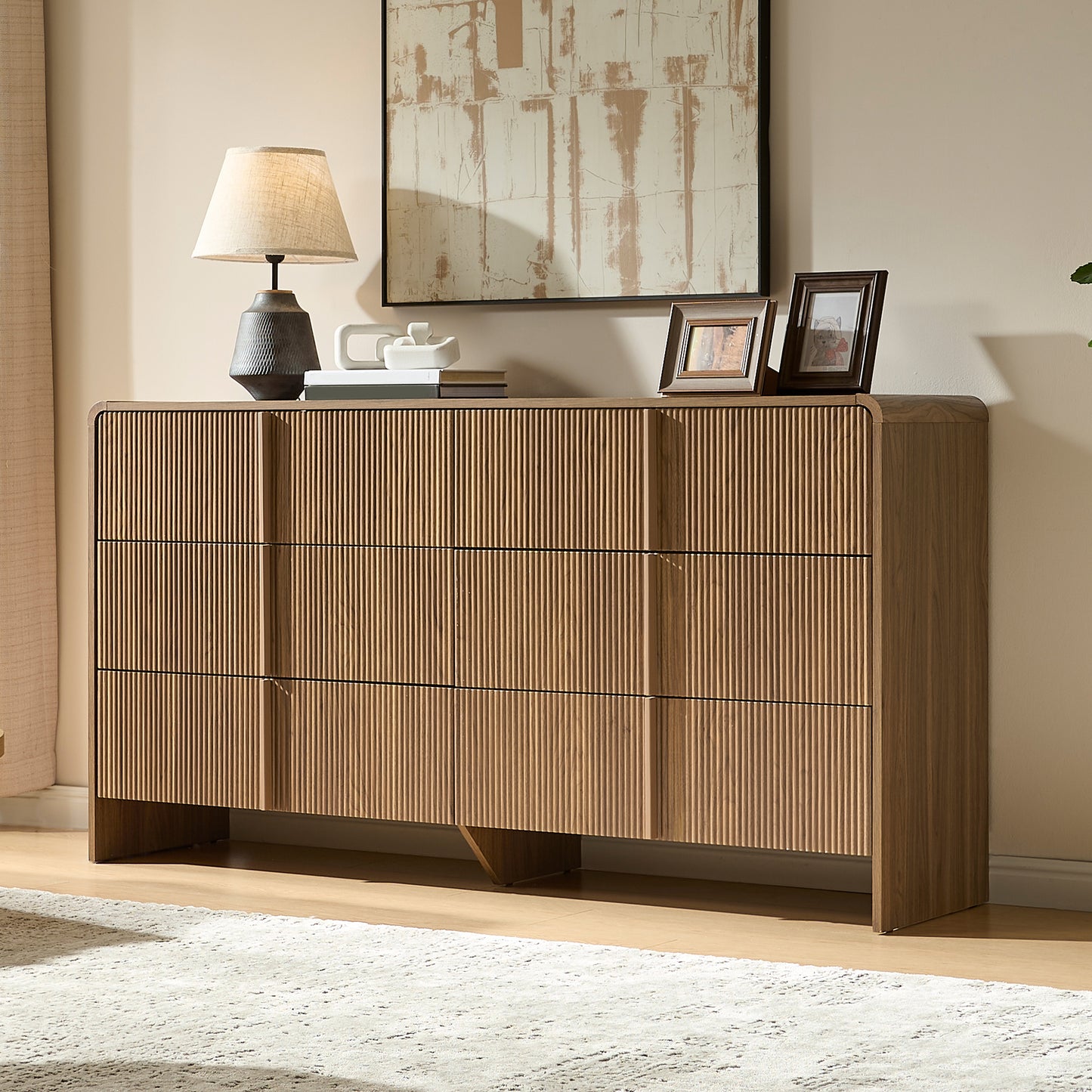 VanAcc Drawer Dresser, Modern Chest of Drawers with Pine Handle, Rounded Corners & Anti-Tip for Bedroom, Living Room, Entryway