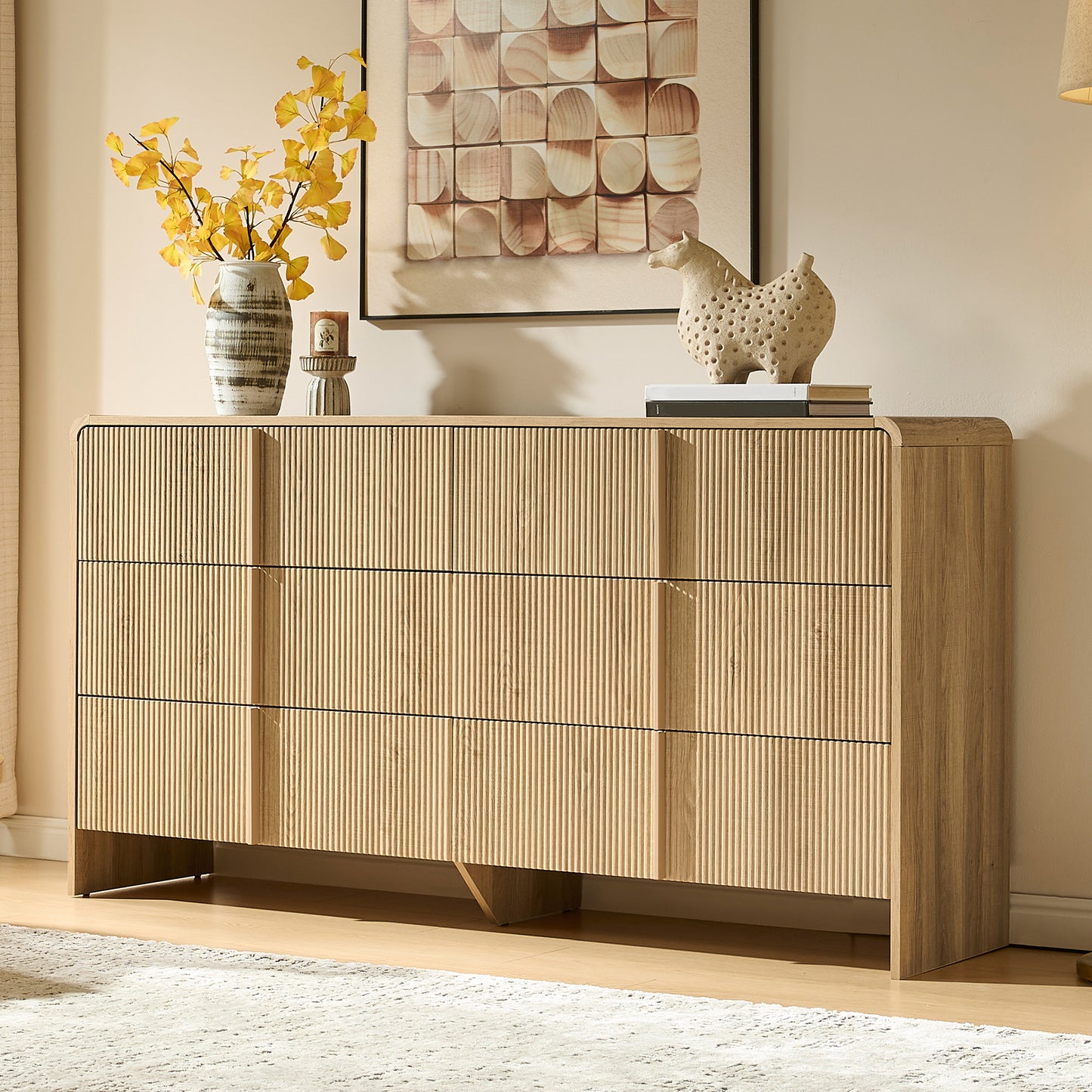 VanAcc Drawer Dresser, Modern Chest of Drawers with Pine Handle, Rounded Corners & Anti-Tip for Bedroom, Living Room, Entryway