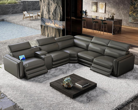 papajet 130" Power Reclining Sofa Leather Bluetooth Speakers