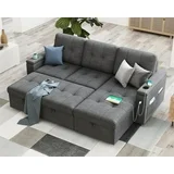 AMERLIFE 84" Sleeper Sofa, L-Shaped Couch with Storage Chaise, 2 USB Ports & Cup Holders, Dark Grey