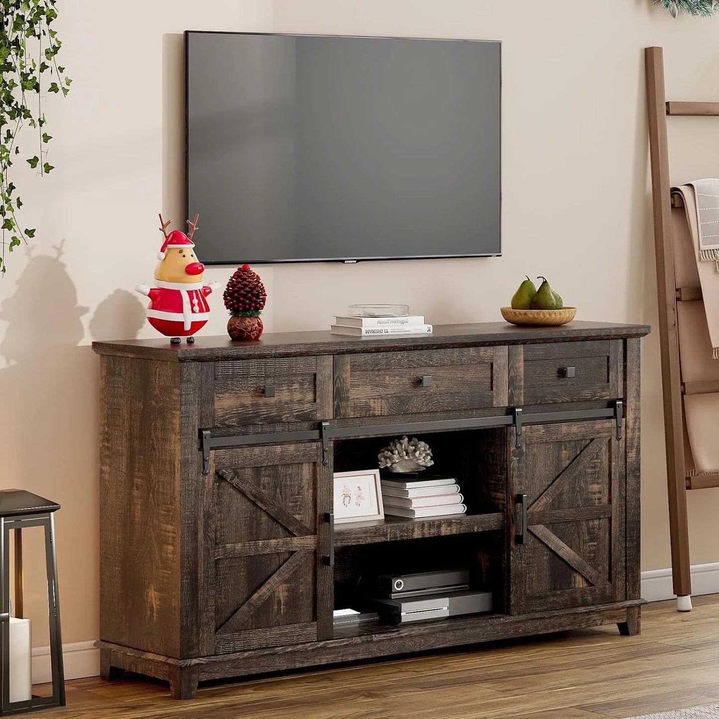 VANACC TV Stands for Living Room with Sliding Barn Doors for Televisions up to 65+ Inch