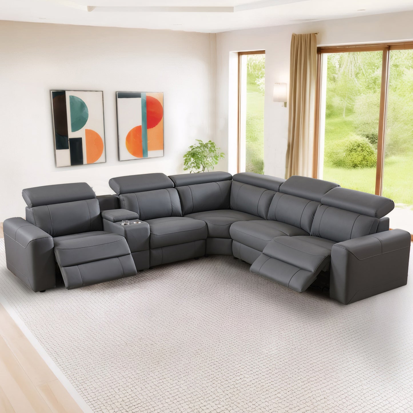 papajet 128" Power Reclining Sectional Sofa, Dual Recliners