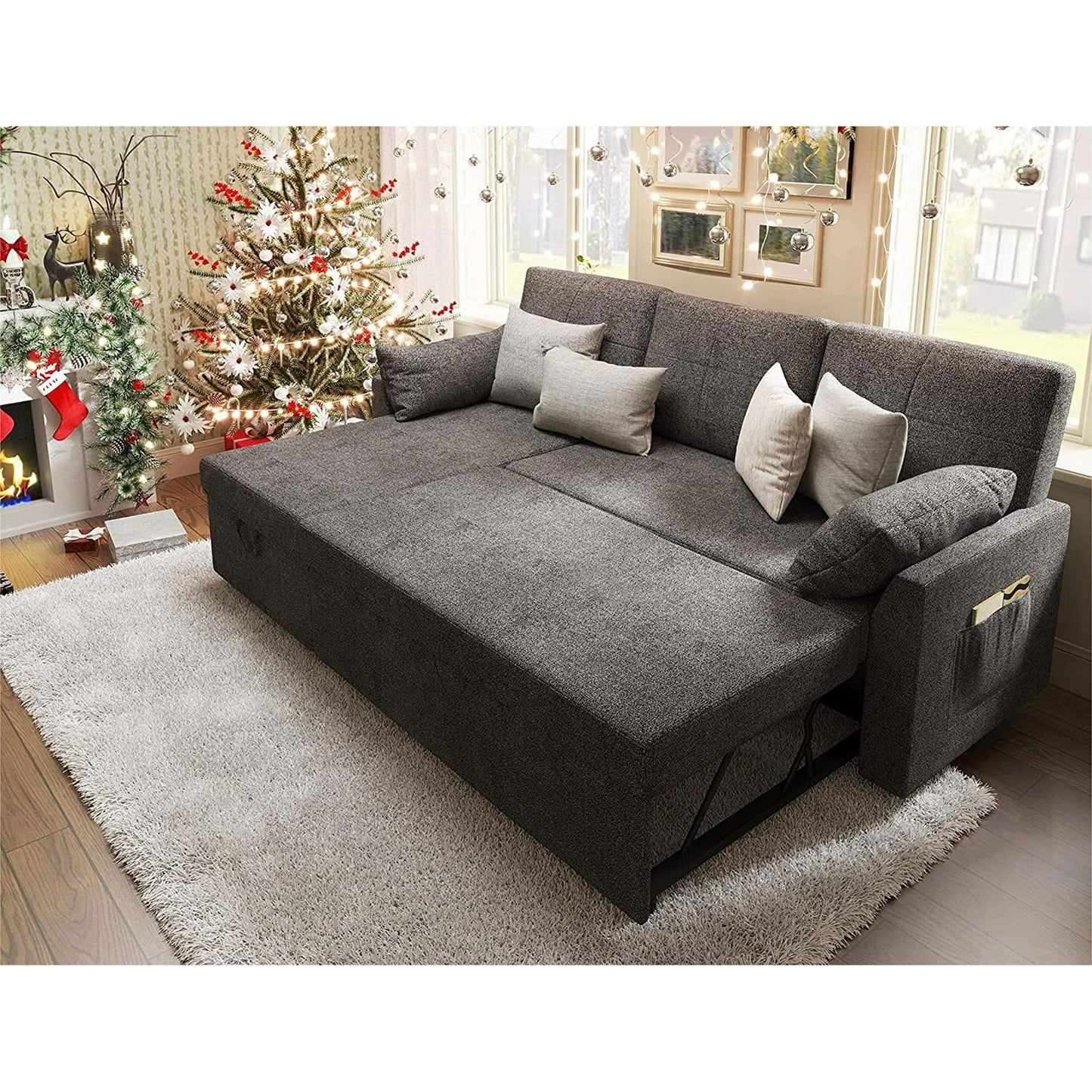 Sleeper Sofa, 2 in 1 Pull Out Couch Sofa with Storage Chaise