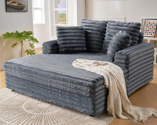 papajet Chaise Lounge Indoor, Upholstered Sofa Bed with Throw Pillows and Armrests, Sleeper Chair- Plush Chair Bed for Living Room