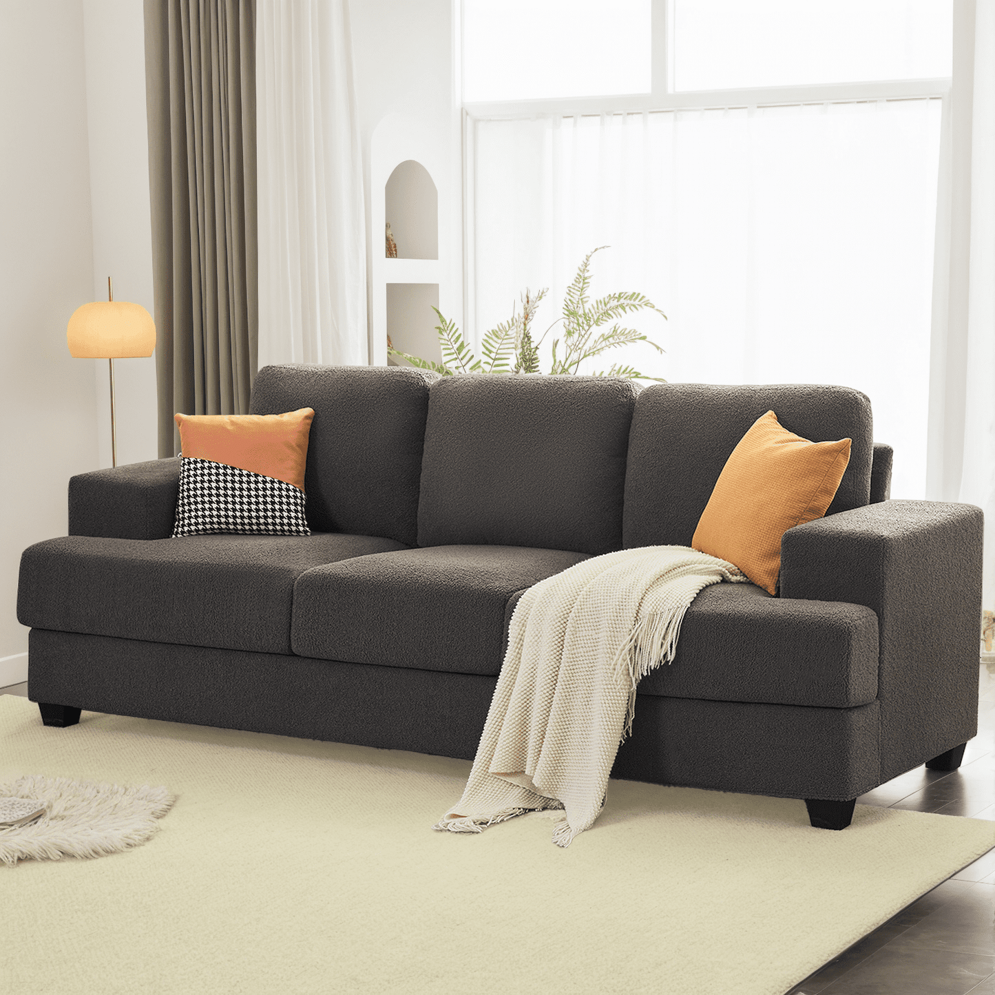 VANACC 89 Inch Sofa, Modern Comfy Couch with Deep Seats, Grey Bouclé