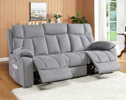 Merluxy Home Theater Seating Seats, Power Reclining Sofa with USB Charging Port and One-touch Lock- Theatre Reclining Sofa for Media Room, 3 Seater Recliner Sofa