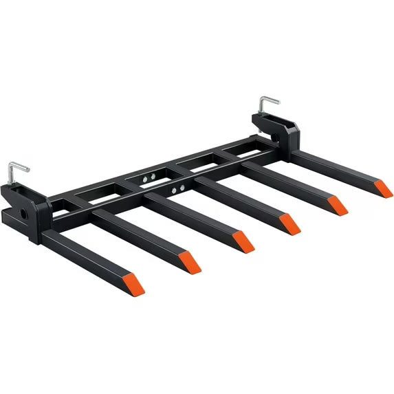 Jocisland Heavy-Duty 6-Tine Clamp on Pallet Forks for Tractor Forks, dual nut construction, to Clean Debris, or Yard Waste, Black