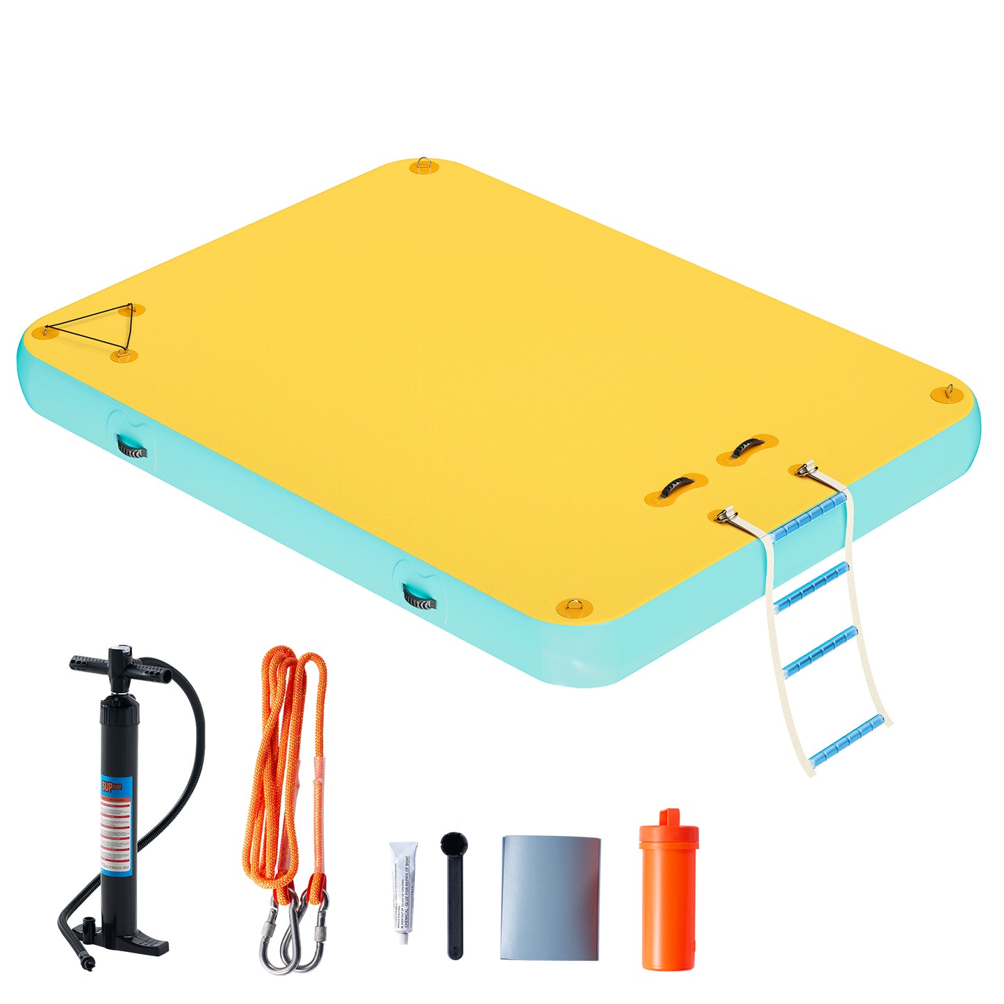 Jocisland 6x6 ft Inflatable Floating Dock with Non-Slip Surface, Detachable Ladder, Multi-Person Swim Platform for Pool, Beach, Ocean, Gray+Blue