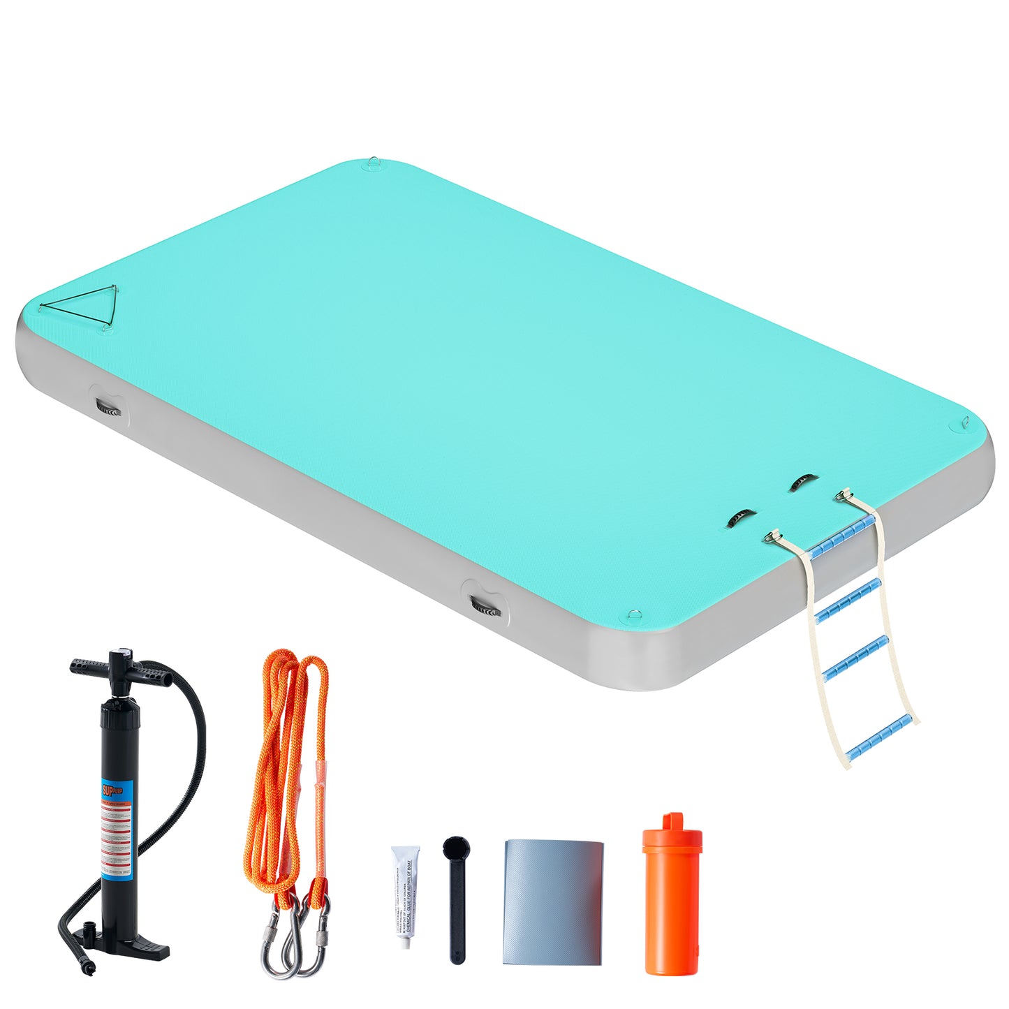 Jocisland 6x6 ft Inflatable Floating Dock with Non-Slip Surface, Detachable Ladder, Multi-Person Swim Platform for Pool, Beach, Ocean, Gray+Blue