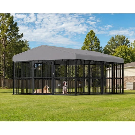Jocisland 10x13x6.4 ft Outdoor Dog Kennel with Steel Frame and Waterproof Roof