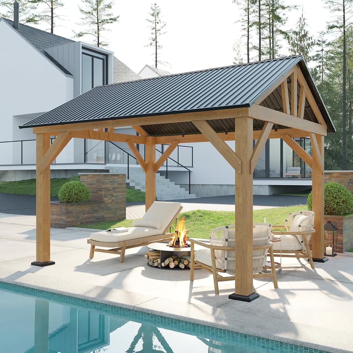 Jocisland Wood Gazebo 10'x12', Wind & Rain Resistant Design, Grill Gazebo for Garden, Backyard