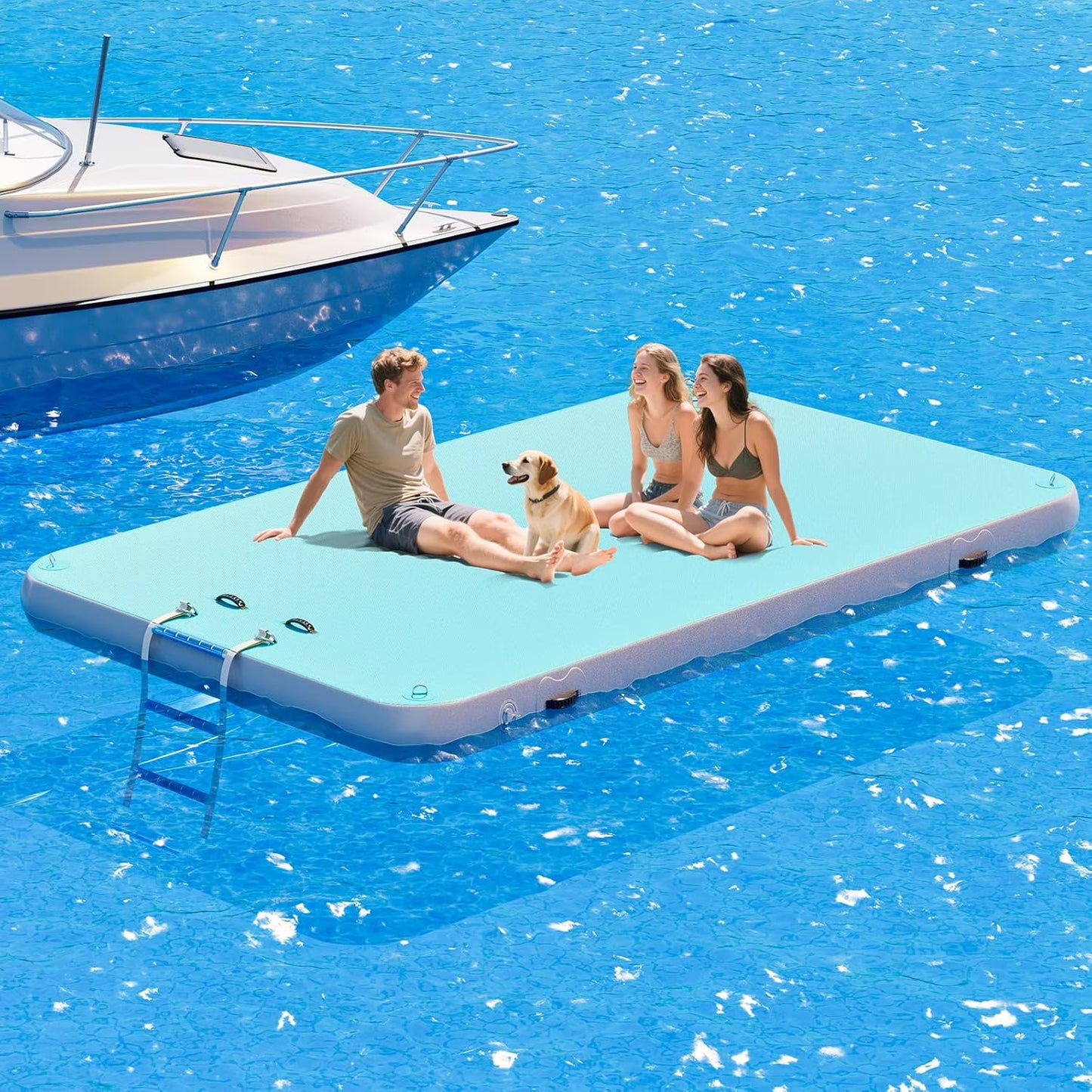 Jocisland Inflatable Floating Dock with Non-Slip Surface, Detachable Ladder, Multi-Person Swim Platform for Pool, Beach, Ocean