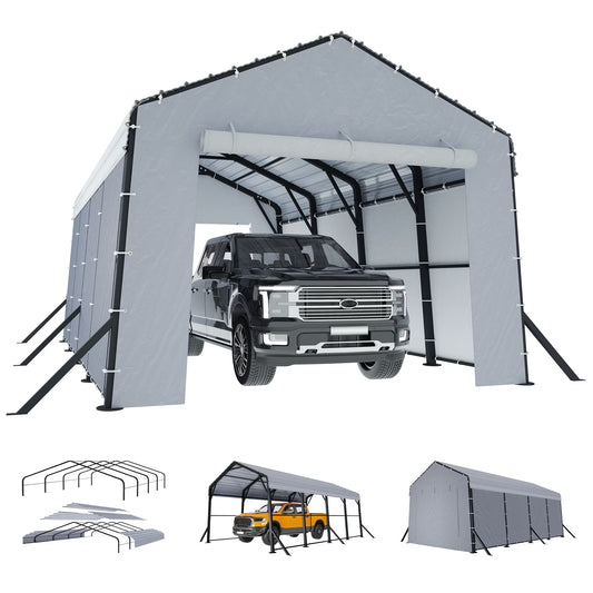 Jocisland 12×20×10.5 ft Metal Carport with Removable Waterproof Sidewalls for Car, Heavy Duty Outdoor Shelter for All-Weather