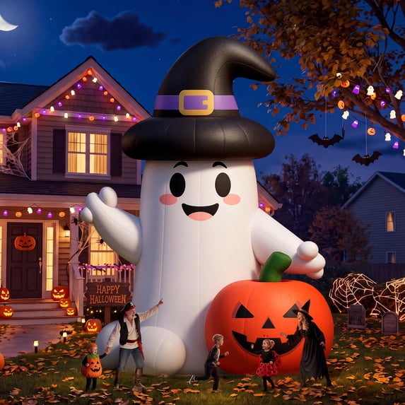Jocisland 19.7 ft Halloween Inflatable Giant Ghost and Pumpkin Combo with Blower, 420D Oxford Fabric, LED Lights Not Included, Holiday Party Decor