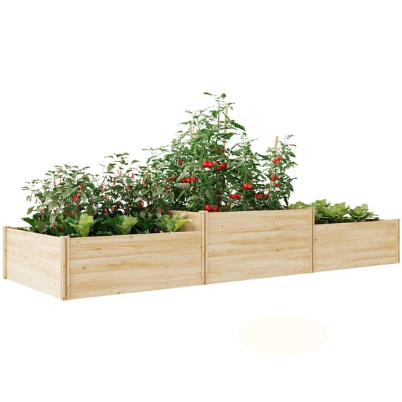 Jocisland 2 Tier Raised Garden Bed, 23" Depth Fir Wood Planter Box, 3-Section with Open Base, Ideal for Vegetables, Flowers