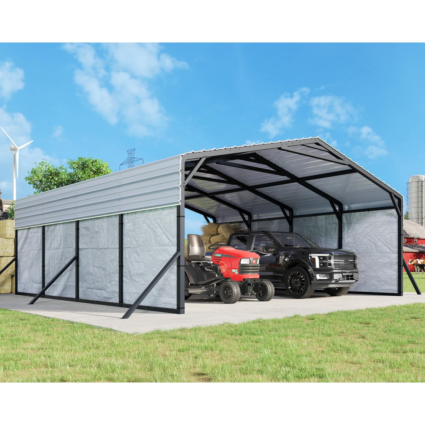 Jocisland 20x20 ft Heavy Duty Metal Carport, All-Weather Car Canopy with Waterproof Removable Sidewall