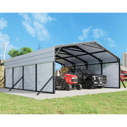 Jocisland 20x20 ft Heavy Duty Metal Carport, All-Weather Car Canopy with Waterproof Removable Sidewall