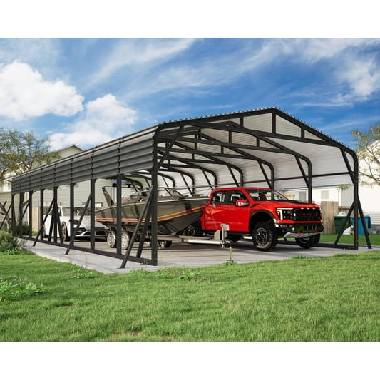 Jocisland Heavy Duty Metal Carport for Multiple Vehicles, All-Weather Car Canopy with Galvanized Steel Roof, Full-Sized Pickups and Tractors