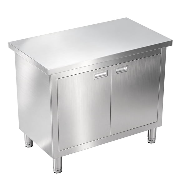 Jocisland inch Stainless Steel Double-Layer Cabinet with Drawers, Sliding Double Doors Commercial Prep Table, for Kitchen, Garage, Restaurant