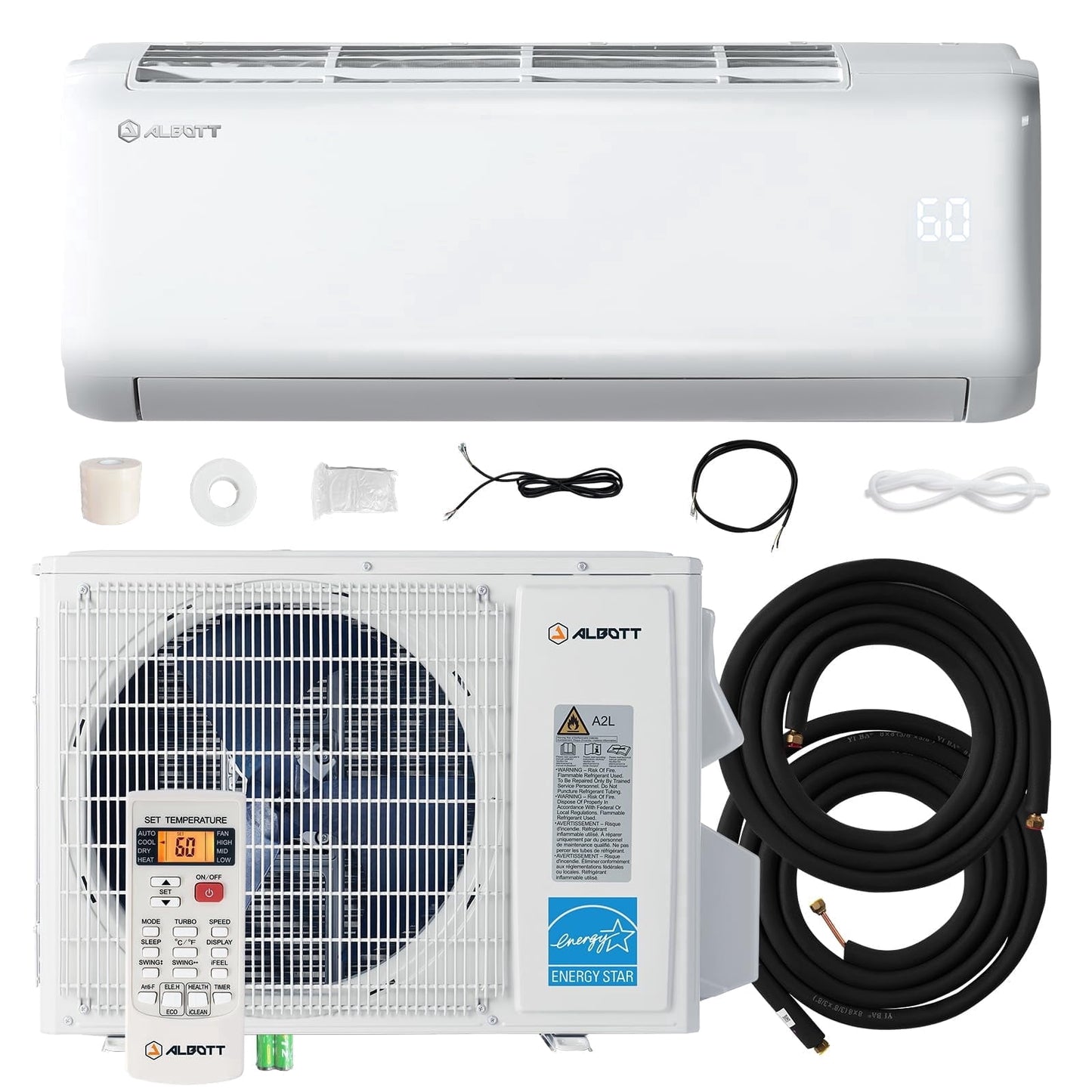VanAcc Mini Split AC/Heating System, 20,000 Btu Odu, 25 SEER2 2 Zone 9K+9K Btu Ductless Inverter Heat Pump, Wifi Enabled, 208-230V