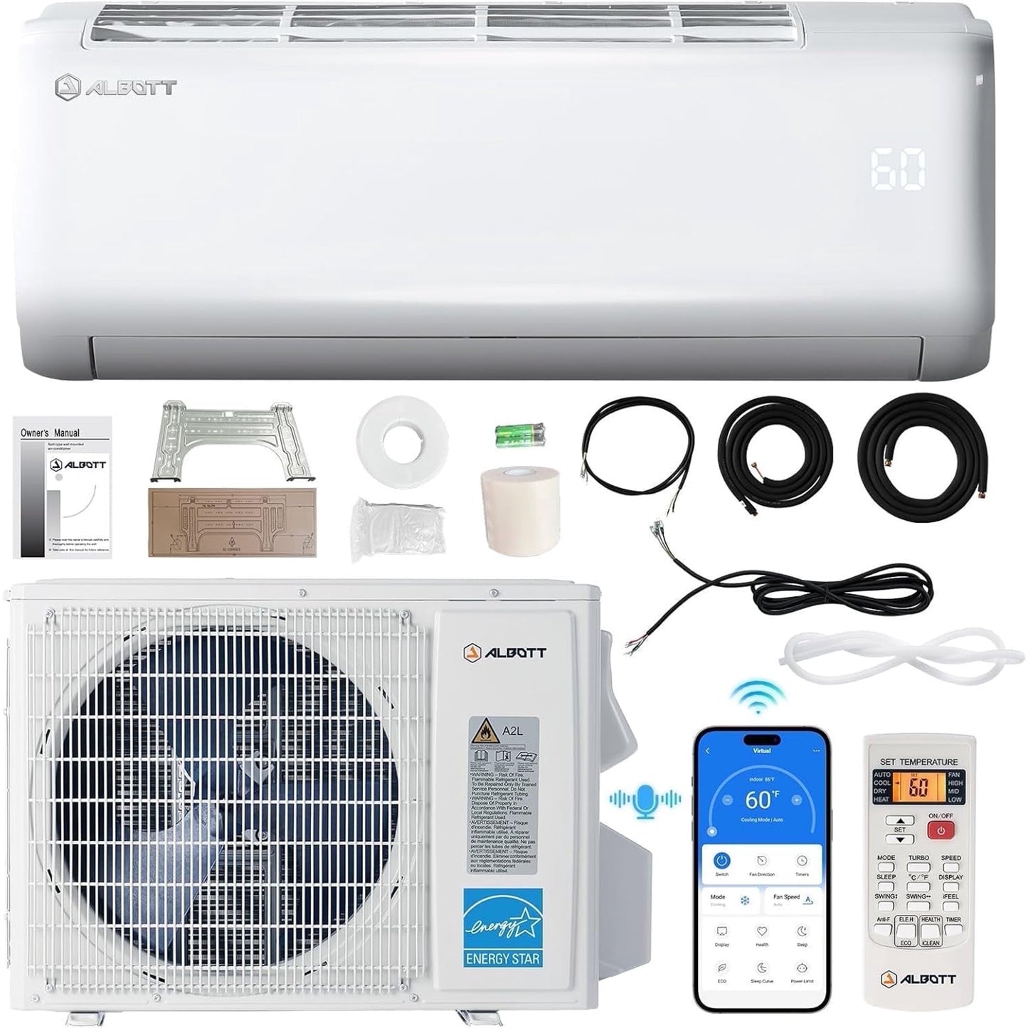 Jocisland Mini Split Air Conditioner and Heater, 12,000 Btu, SEER2 18, 220V Inverter Energy-Efficient AC with Self-Cleaning, Cools up to 750 Sq.ft.