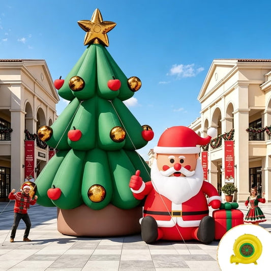 Jocisland 26 ft Giant Inflatable Santa Claus and Tree, Outdoor Christmas Decor, Blow Up Santa and Tree with Blower for Lawn, Garden, Party