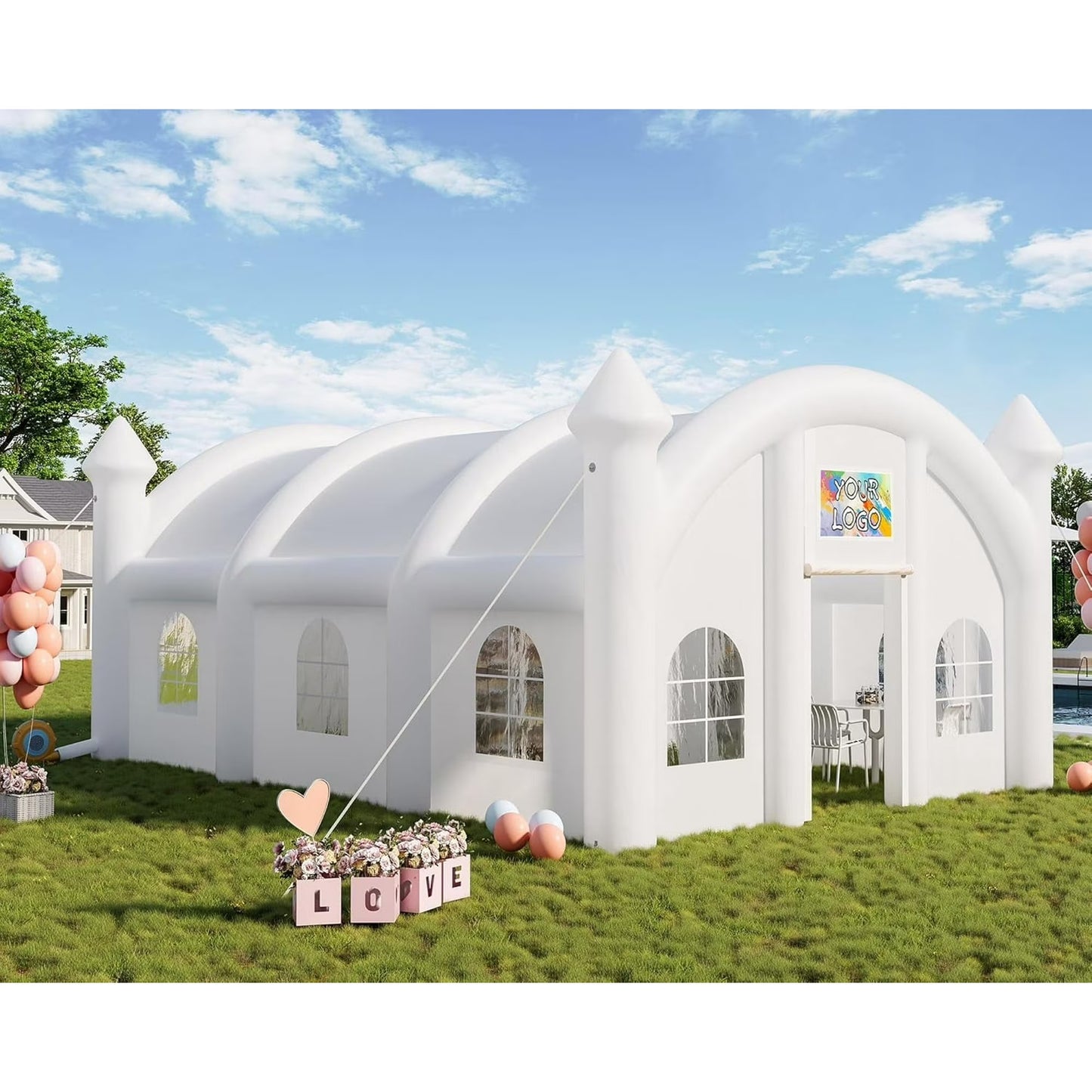 Jocisland 30x20x13 ft Large Inflatable Wedding Tent, 210D Oxford Fabric Heavy Duty Party Tent with 2 Roll-Up Doors & 8 Sand Bags, Gazebo Event House for Wedding Birthday Backyard Party, White