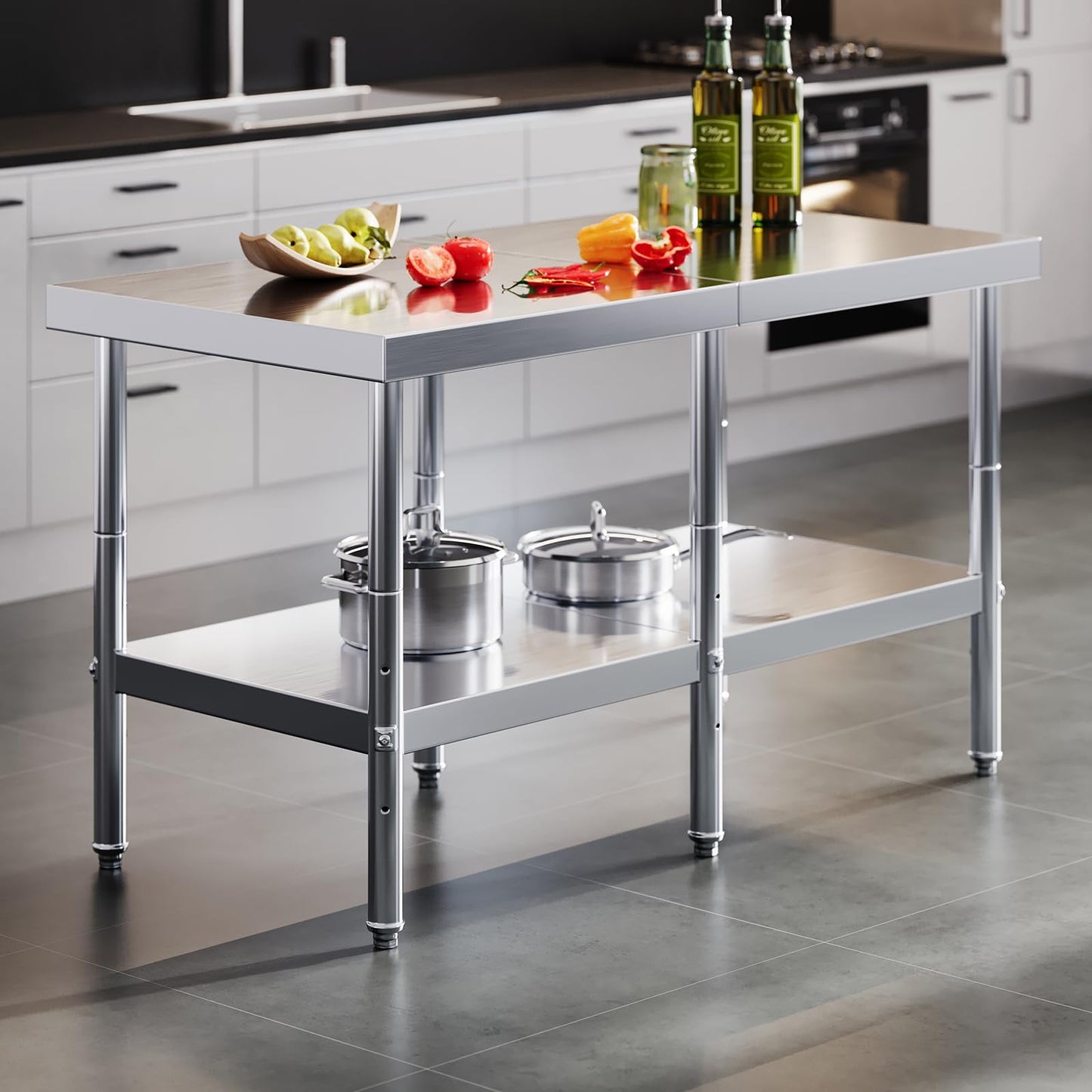 Jocisland 24" x 36" Stainless Steel Table for Prep & Work with Wheels, Adjustable Under Shelf & Safe Design for Restaurant, Home and Outdoor