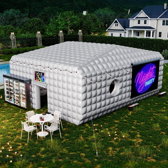 Jocisland 33x20x13 ft Large Inflatable Night Club Tent for Adults, Space Capsule Inflatable Nightclub with 6 Windows & Movie Screen Hooks, Event Tent for Backyard Party, Silver