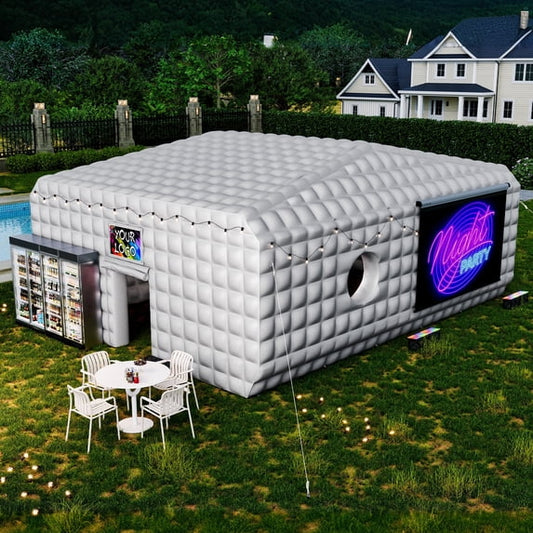Jocisland 33x20x13 ft Large Inflatable Night Club Tent for Adults, Space Capsule Inflatable Nightclub with 6 Windows & Movie Screen Hooks, Event Tent for Backyard Party, Silver