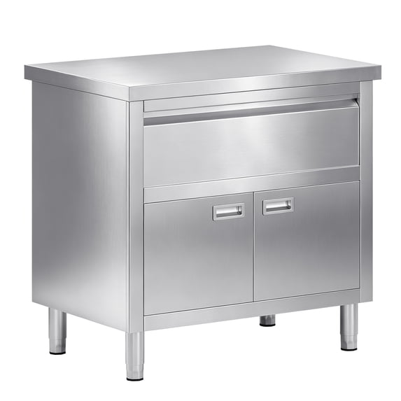 Jocisland Stainless Steel Work Table with Cabinet and Drawer, with Double Doors for Prep Work for Home, Restaurant, Garage and Hotel
