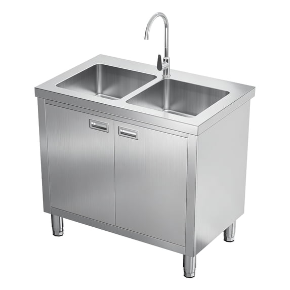 Jocisland Stainless Steel Utility Sink with Cabinet, Commercial Freestanding, Double-Door Storage for Restaurant, Laundry Room, Garage