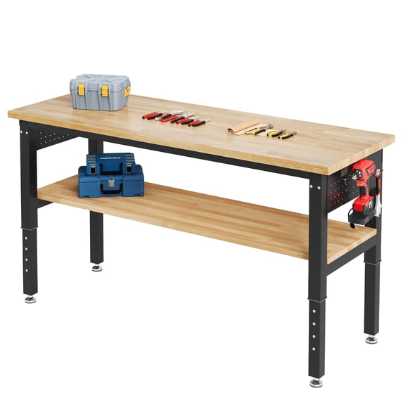 Jocisland Adjustable Workbench, 5000 lbs Capacity, Rubber Wood Top, for Garage, Workshop and Office