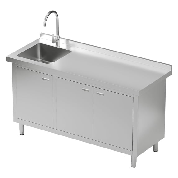 Jocisland Stainless Steel Utility Sink with Cabinet, Commercial Freestanding, Double-Door Storage for Restaurant, Laundry Room, Garage